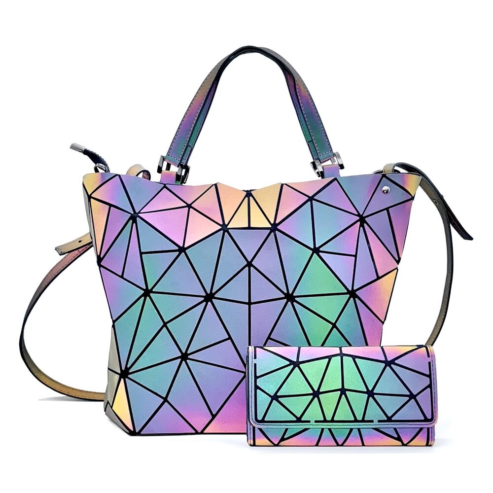 6205 Geometric Luminous Crossbody Bag Set Reflective Holographic Handbag